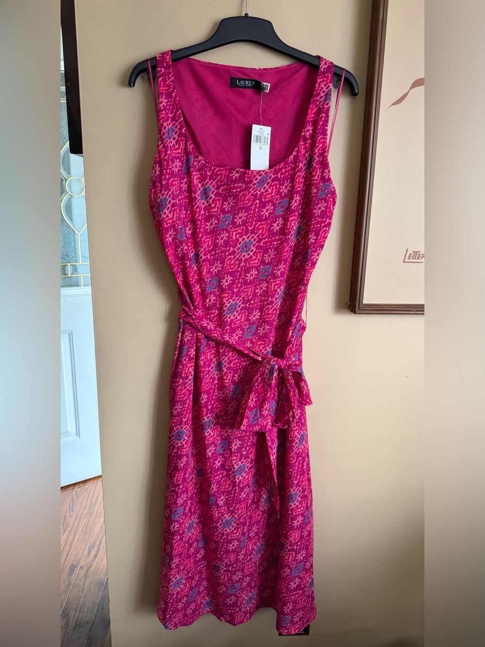 Ralph Lauren Geo-Print Belted Crepe Midi Dress in size 14 - Picture 4 of 16